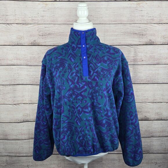 Vintage L.L. Bean Fleece Quarter Snap Patterned Pullover Small USA 70s 80s - Picture 6 of 9